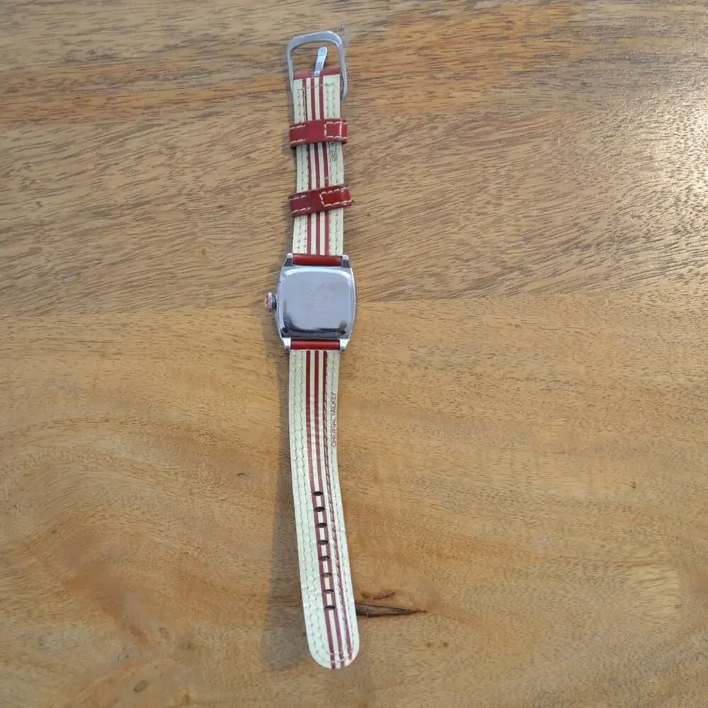 Vintage Disney Micky Mouse Wrist Watch Silver Tone Red Band MU1101
